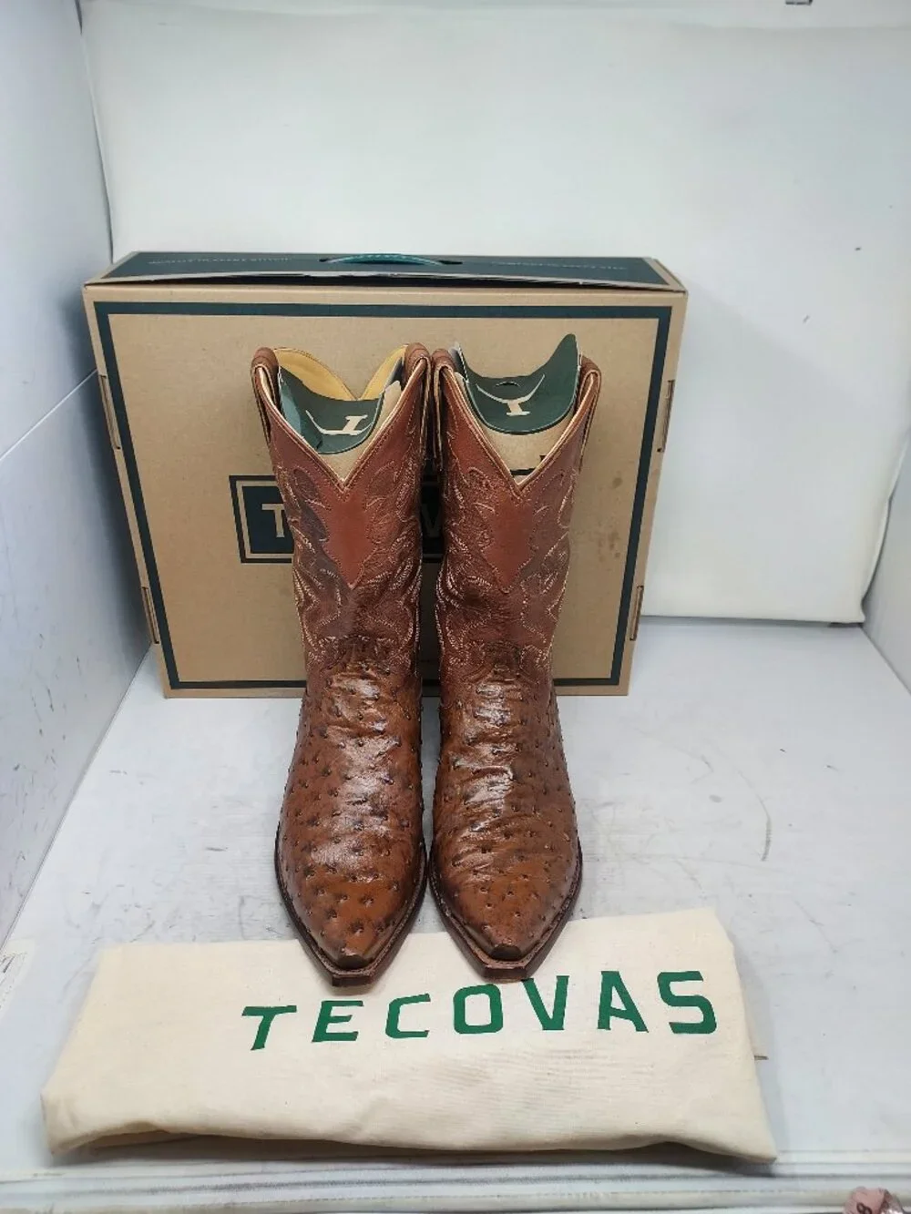 Tecovas The Garrett Full Quill Brown Peanut Ostrich Cowboy Boot
